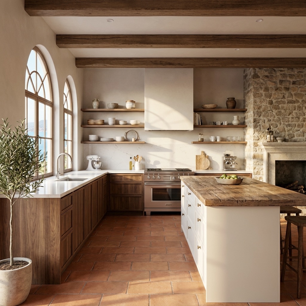Cocina reluciente y ordenada en villa mediterránea