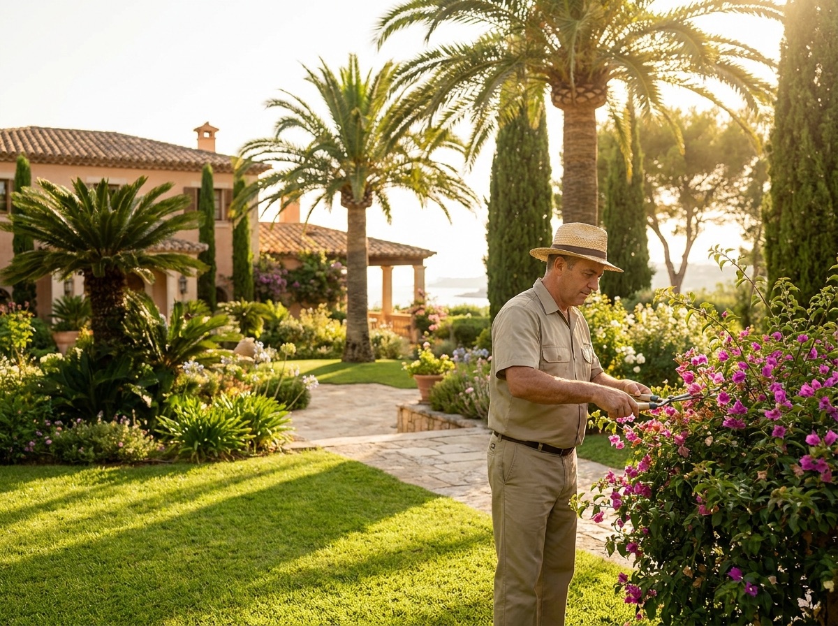 Jardinero de Manservis manteniendo las zonas verdes de una comunidad