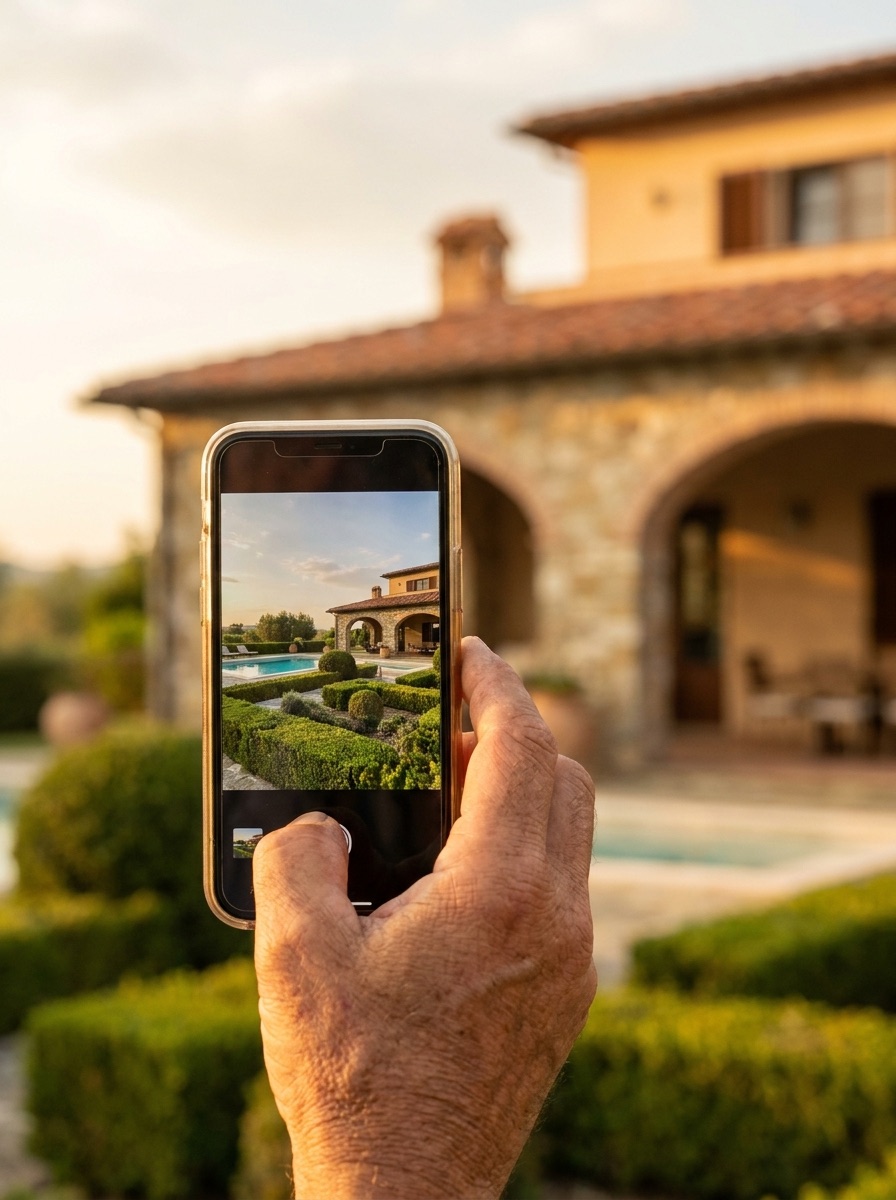 Operario de Manservis enviando fotos de una villa cuidada al propietario